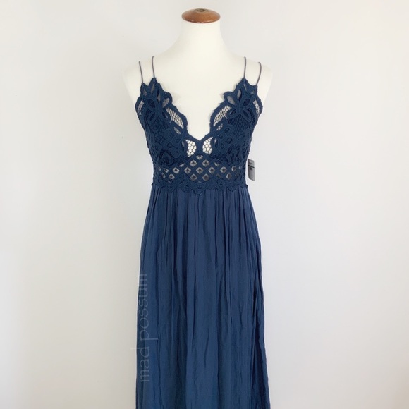 Free People Dresses & Skirts - Free People Lace Maxi Dress Teal Handkerchief Hem